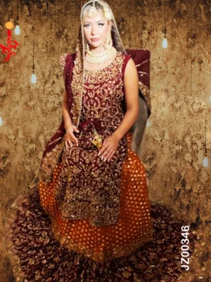 Red Bridal Embroidered Lehenga - Image 4