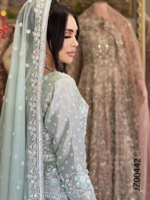 Sage Serenity Bridal Lehenga Choli in Organza - Bridal Dresses, Bridal Lehenga, Walima Dresses, Wedding Dresses - Walima | Jabeenz UK