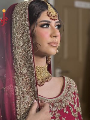 Red Chiffon Bridal Front-Open Dress with Lehenga - Image 3