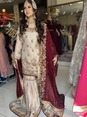 Golden Gharara Set - Bridesmaid Dresses, Gharara, Nikkah Dresses, Wedding Guest Dresses - Nikkah | Jabeenz UK