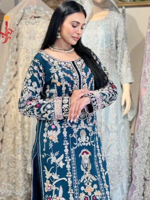 Sea Blue Partywear Ensemble - Bridesmaid Dresses, Formal Wear, Party Wear, Wedding Guest Dresses - Walima | Jabeenz UK
