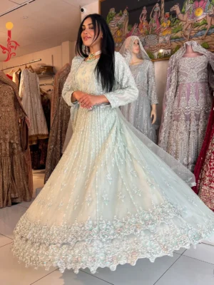 Sage Radiance Green Net Maxi - Bridal Dresses, Bridal Maxi, Formal Wear, Walima Dresses - Walima | Jabeenz UK