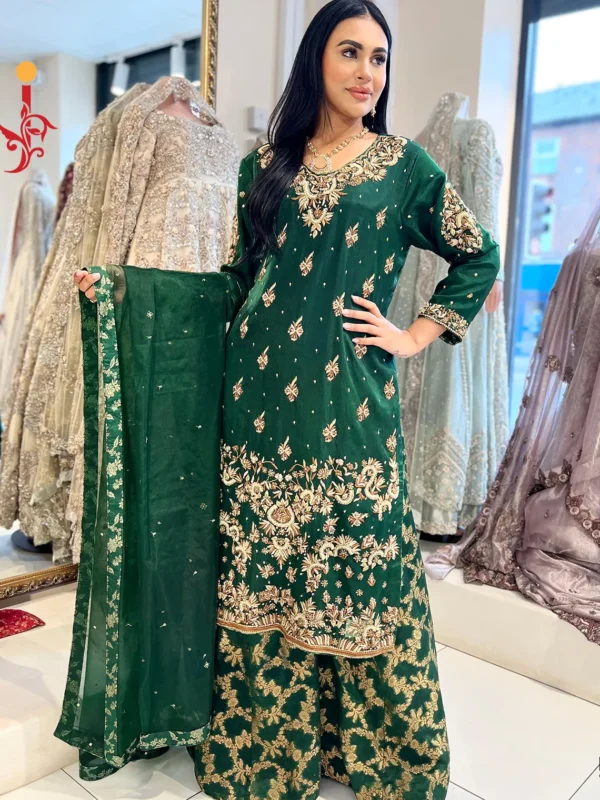 Bottle Green Shirt with Sharara - alternate view