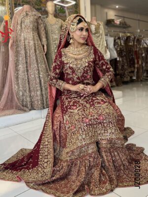 Mehr-e-Maroon Bridal Sharara - Baraat Dresses, Bridal Dresses, Formal Wear, Sharara, Wedding Dresses | Jabeenz UK