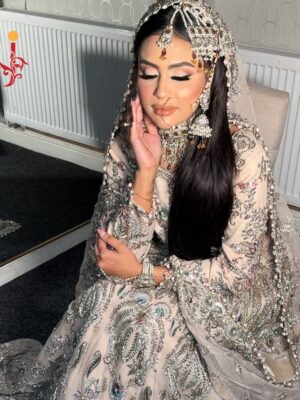 Grey Fawn Embellished Bridal Maxi with Organza Jaal Dupatta - Bridal Dresses, Bridal Maxi, Walima Dresses, Wedding Dresses - Walima | Jabeenz UK
