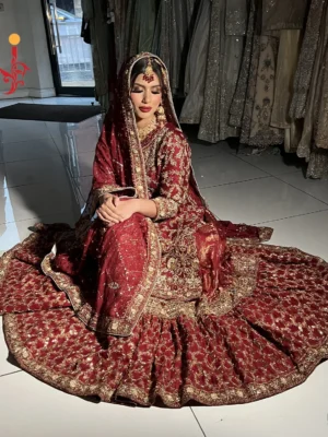 Deep Red Bridal Farshi Lehenga - Image 4
