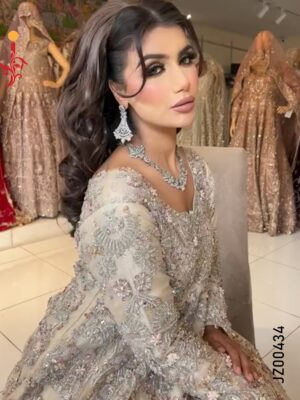 Fawn Embellished Bridal Maxi with Organza Dupatta - Image 3