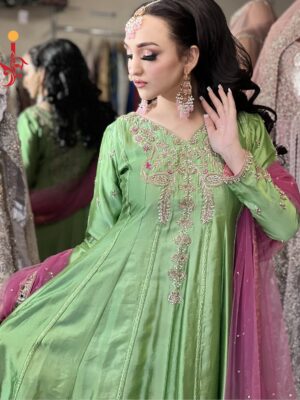 Parrot Green Silk Dress - Bridesmaid Dresses, Formal Wear, Party Wear, Wedding Guest Dresses - Walima | Jabeenz UK