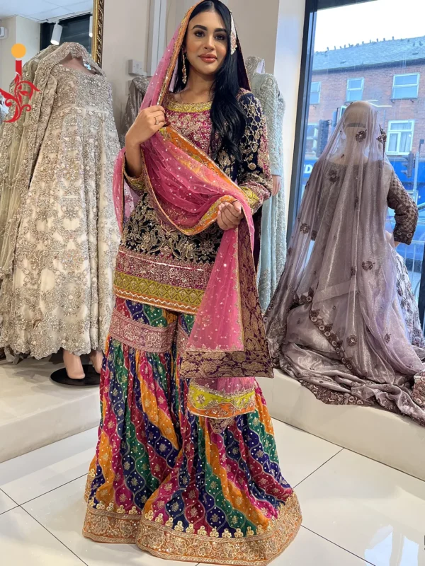 Bridal Mehndi Multicolor Gharara - alternate view