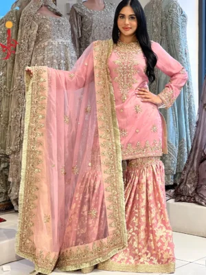 Pink Gharara - Bridesmaid Dresses, Formal Wear, Gharara, Party Wear, Wedding Guest Dresses - Walima | Jabeenz UK