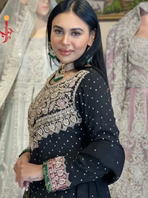 Elegant Black Chiffon Partywear Ensemble - Bridesmaid Dresses, Formal Wear, Party Wear, Wedding Guest Dresses - Walima | Jabeenz UK