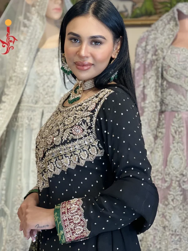 Elegant Black Chiffon Partywear Ensemble - alternate view