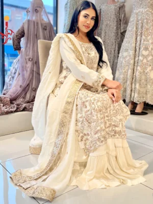 Ivory Formal Shirt with Farshi - Bridal Dresses, Formal Wear, Gharara, Walima Dresses, Wedding Dresses - Walima | Jabeenz UK