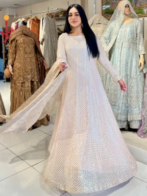 The Peach Chiffon Sequined Maxi - Bridesmaid Dresses, Formal Wear, Party Wear, Wedding Guest Dresses - Walima | Jabeenz UK