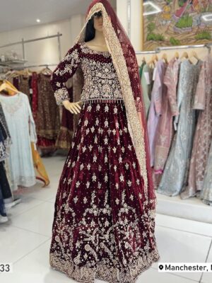 Velvet Bridal Lehenga - Image 3