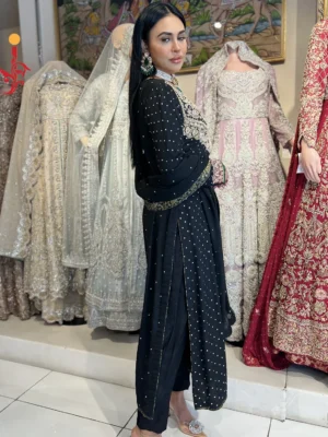 Elegant Black Chiffon Partywear Ensemble - Bridesmaid Dresses, Formal Wear, Party Wear, Wedding Guest Dresses - Walima | Jabeenz UK
