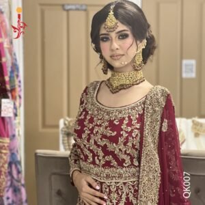 Red Chiffon Bridal Front-Open Dress with Lehenga