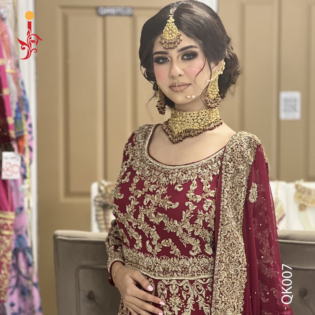 Red Chiffon Bridal Front-Open Dress with Lehenga