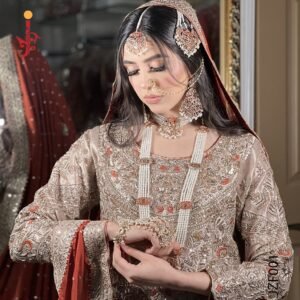 Golden & Peach Embellished Formal Nikkah Dress