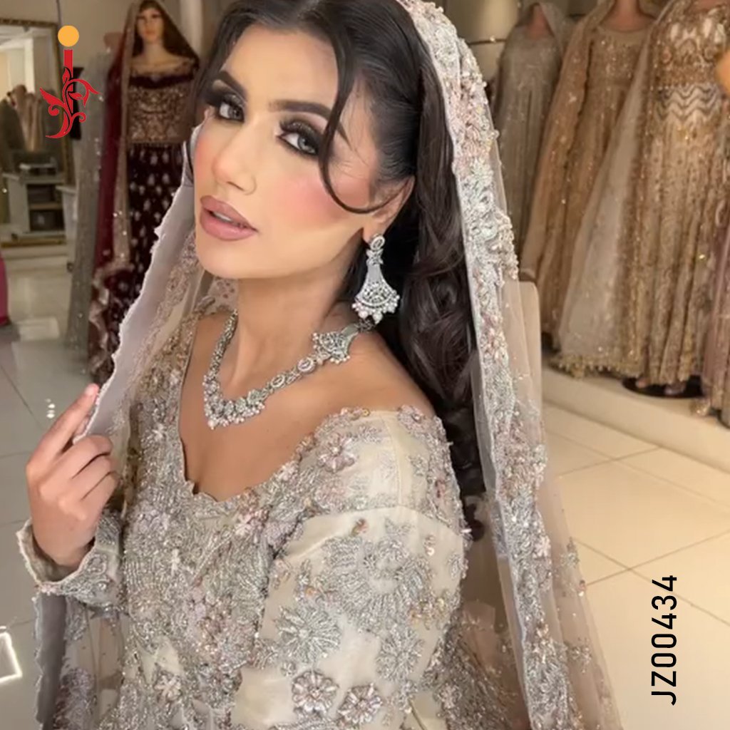 Fawn Embellished Bridal Maxi with Organza Dupatta