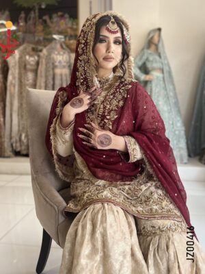 Golden Gharara with Maroon Dupatta - Image 2