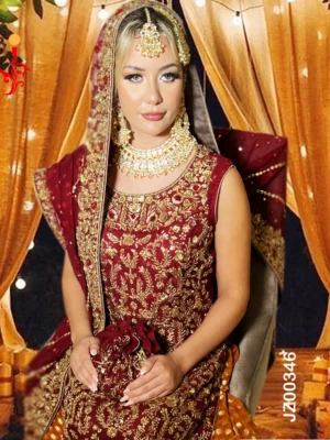 Red Bridal Embroidered Lehenga - Image 3