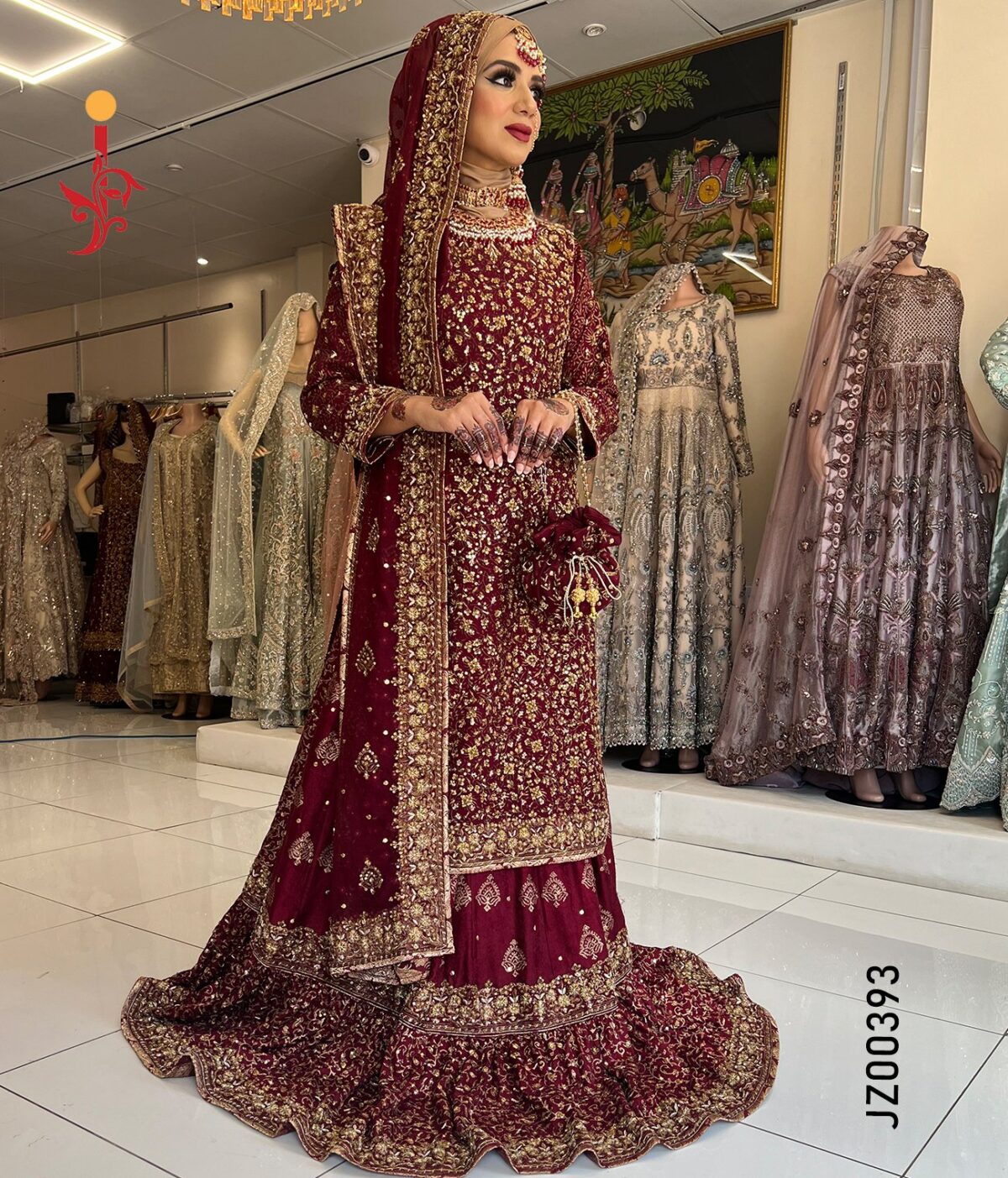 Maroon Embroiderd Shirt with Lehenga