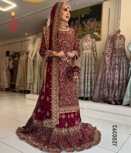 Maroon Embroiderd Shirt with Lehenga