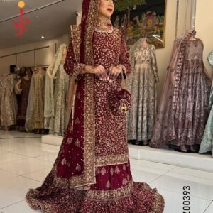 Maroon Embroidered Shirt with Lehenga