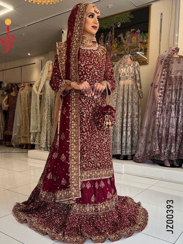 Maroon Embroiderd Shirt with Lehenga