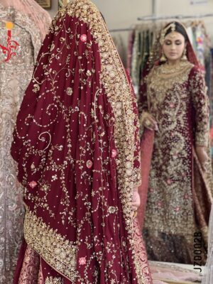 Mehr-e-Maroon Bridal Sharara - Baraat Dresses, Bridal Dresses, Formal Wear, Sharara, Wedding Dresses | Jabeenz UK