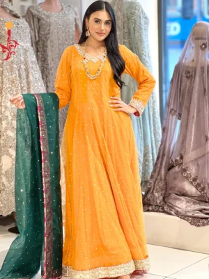 Yellow Maxi with Green Supra - Bridesmaid Dresses, Formal Wear, Party Wear, Wedding Guest Dresses - Walima | Jabeenz UK