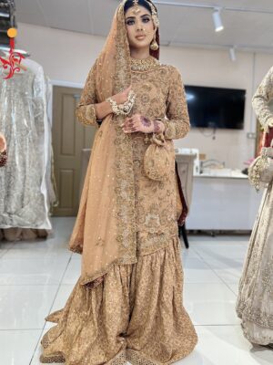Rust Brown Embroidered Gharara - Bridal Dresses, Gharara, Nikkah Dresses, Wedding Dresses - Nikkah | Jabeenz UK