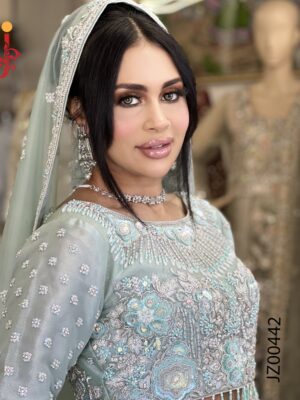 Sage Serenity Bridal Lehenga Choli in Organza - Bridal Dresses, Bridal Lehenga, Walima Dresses, Wedding Dresses - Walima | Jabeenz UK