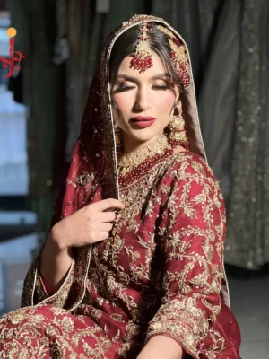 Deep Red Bridal Farshi Lehenga - Image 3