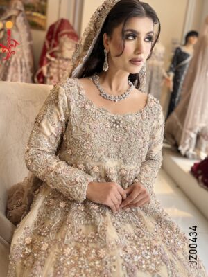 Fawn Embellished Bridal Maxi with Organza Dupatta - Image 4