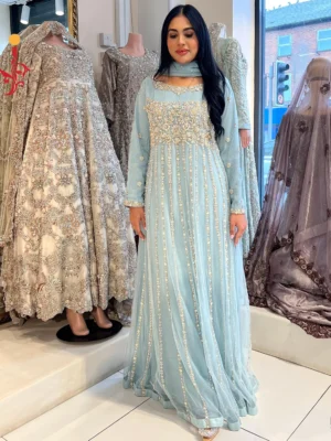 Ice Blue Party Wear Maxi - Bridesmaid Dresses, Formal Wear, Party Wear, Wedding Guest Dresses - Walima | Jabeenz UK