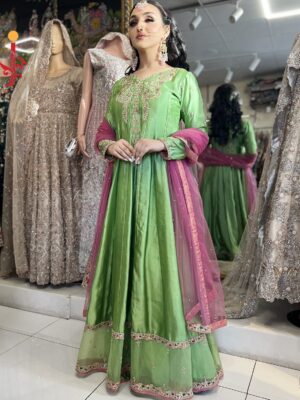 Parrot Green Silk Dress - Bridesmaid Dresses, Formal Wear, Party Wear, Wedding Guest Dresses - Walima | Jabeenz UK