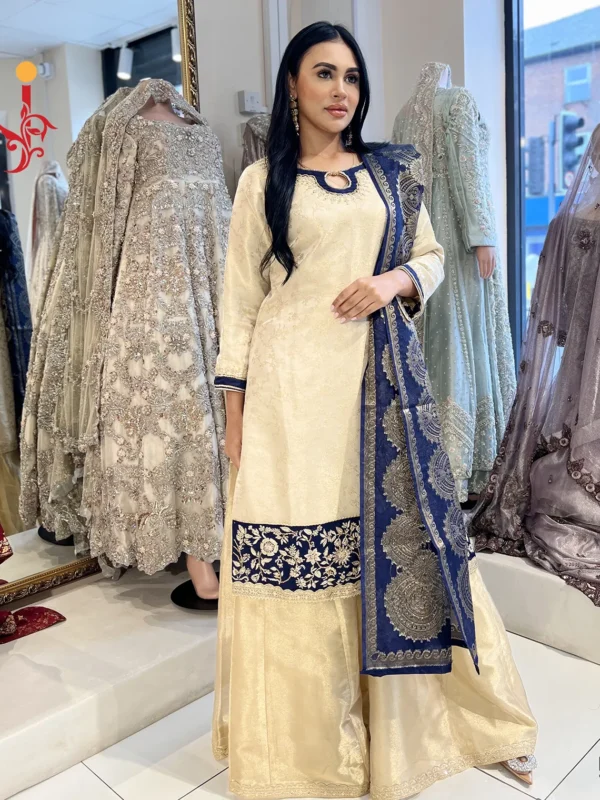 Golden and Blue Sharara Dress - alternate view