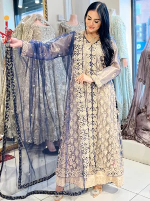 Blue and Golden Jacket Maxi - Bridesmaid Dresses, Formal Wear, Party Wear, Wedding Guest Dresses - Walima | Jabeenz UK