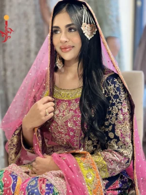 Bridal Mehndi Multicolor Gharara - Bridal Dresses, Formal Wear, Gharara, Mehndi Dresses, Wedding Dresses - Mehndi | Jabeenz UK