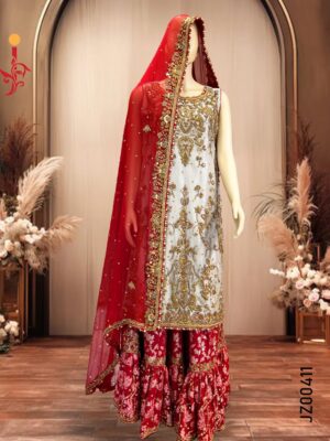 Grey & Red Bridal Lehenga Dress - Image 4