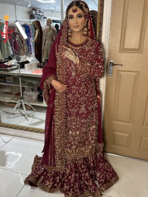 Merjanda Khadi Net Farshi Sharara  - Baraat Dresses, Bridal Dresses, Sharara, Wedding Dresses | Jabeenz UK