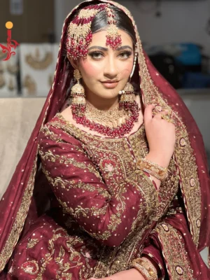 Maroon Front Open with Ivory Farshi - Baraat Dresses, Bridal Dresses, Formal Wear, Pakistani Bridal Gowns, Wedding Dresses | Jabeenz UK