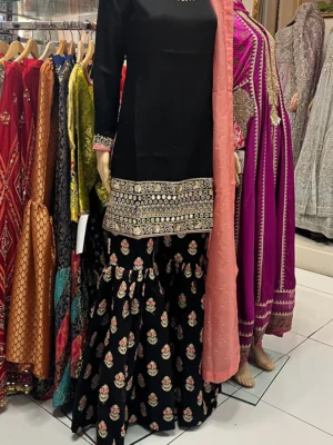 Black Gharara Party Wear - Bridesmaid Dresses, Formal Wear, Gharara, Party Wear, Wedding Guest Dresses - Walima | Jabeenz UK