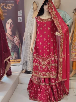 Red Bridal Lehenga with Sleeveless Shirt