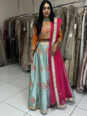 Bridal Mehndi Multi Color Lehenga - Bridal Dresses, Bridal Lehenga, Mehndi Dresses, Wedding Dresses - Walima | Jabeenz UK