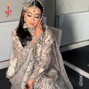 Grey Fawn Embellished Bridal Maxi with Organza Jaal Dupatta