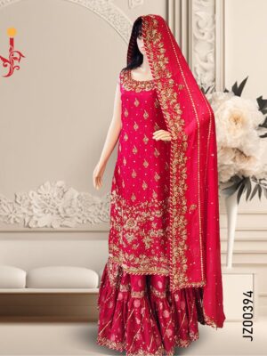 Red Bridal Lehenga with Sleeveless Shirt - Image 3