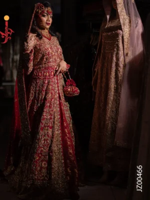 Heavily Embroidered Bridal Maxi with Banarsi Lehenga - Image 3